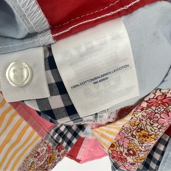 Lands' End Red Pink Casual Button Down Shirt Patchwork Poplin Boyfriend Quilt - Picture 7 of 10